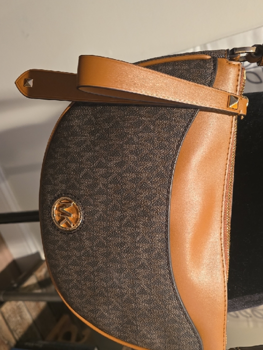 Michael Kors Brown and Tan Monogram Crossbody Bag - Picture 2 of 4